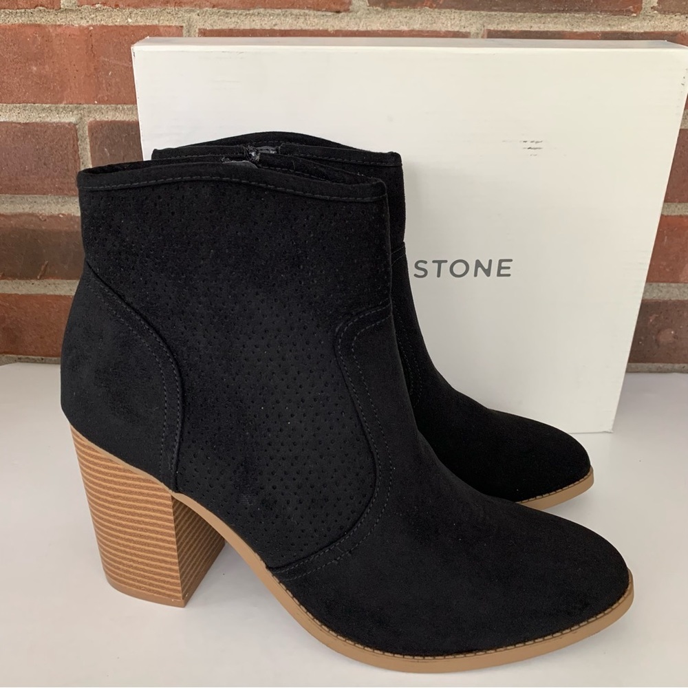 Sun + Stone Womens Adrien Black fabric block heel ankle Boots Shoes US 11 M NEW